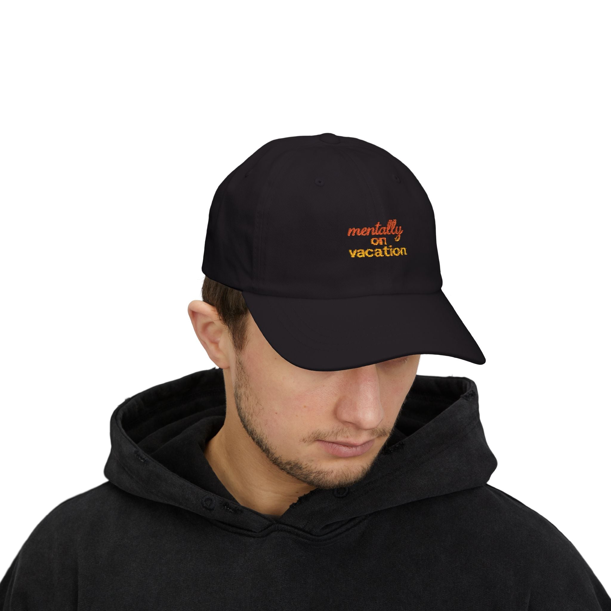 White Dad Cap with 'Mentally on Vacation'