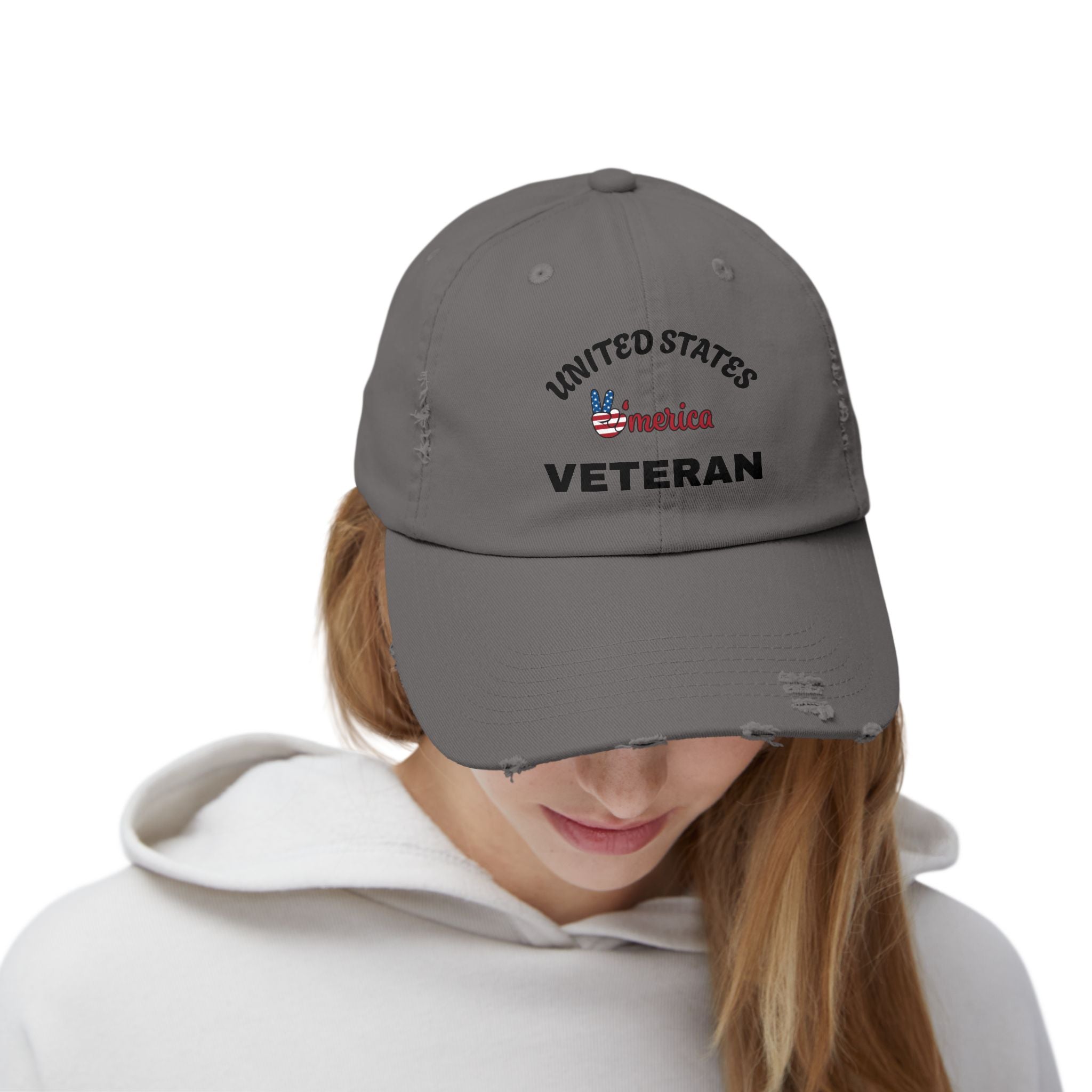 Distressed Veteran Cap - Unisex, Adjustable Baseball Hat, Gift for Veterans, Casual Everyday Wear, Patriotic Style