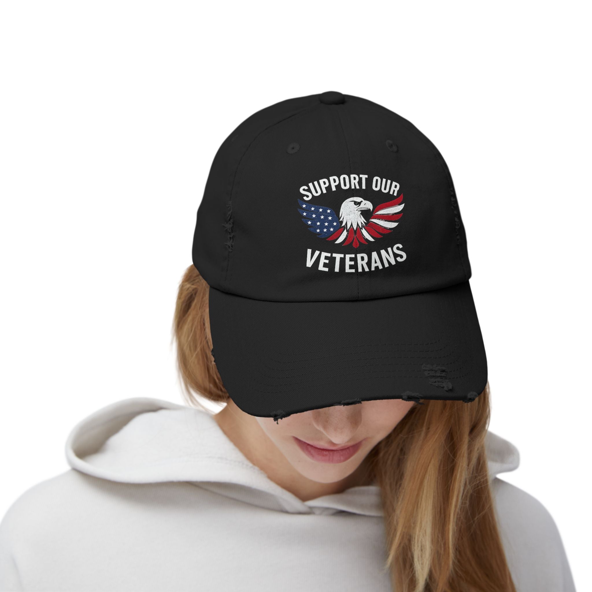 Unisex veteran dad cap supports our veterans with eagle