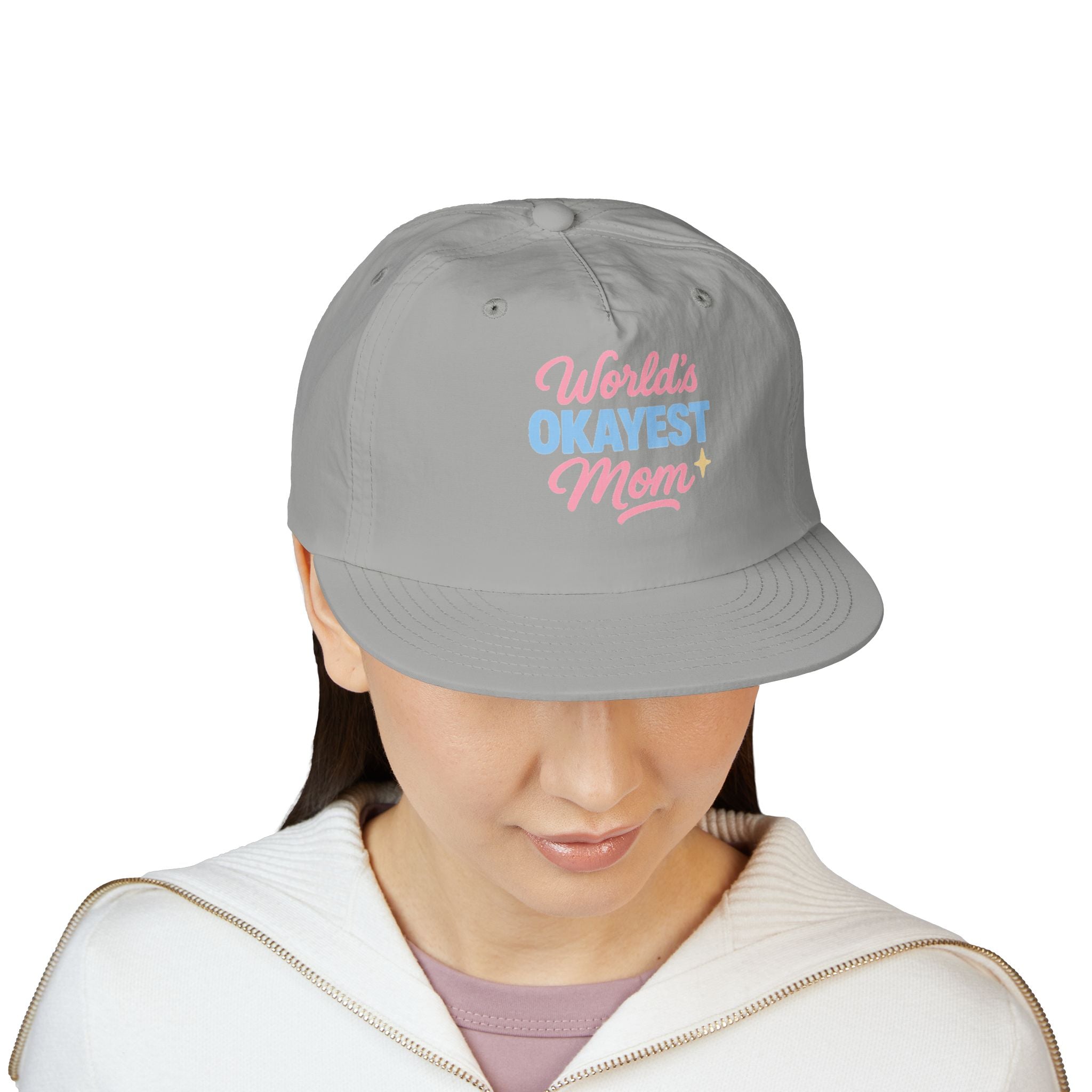 World's Okayest Mom Surf Cap, Fun Beach Hat, Trendy Mom Gift, Summer Accessory, Casual Headwear