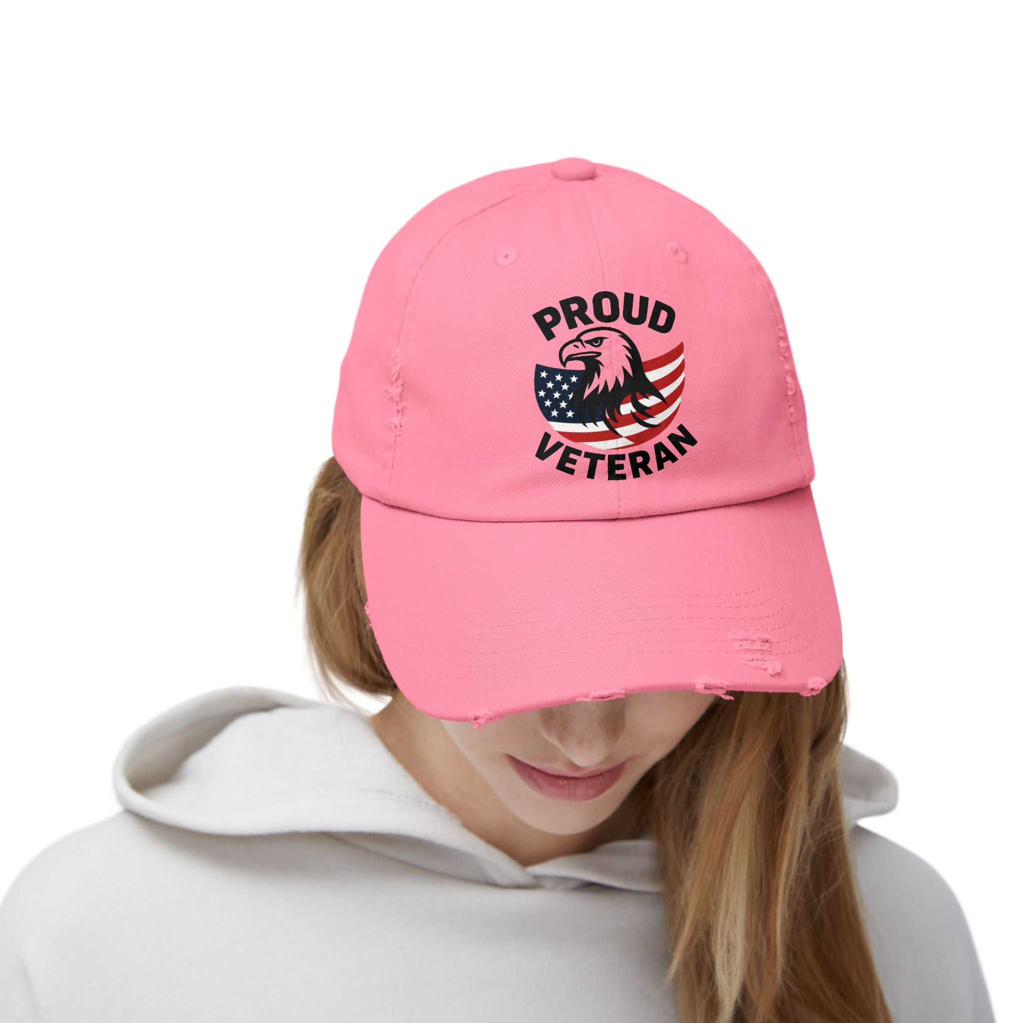 Proud Veteran Unisex Distressed Cap, Patriotic Hat for Veterans, Casual Adjustable Cap, Gifts for Military Families, Distressed Baseball Cap