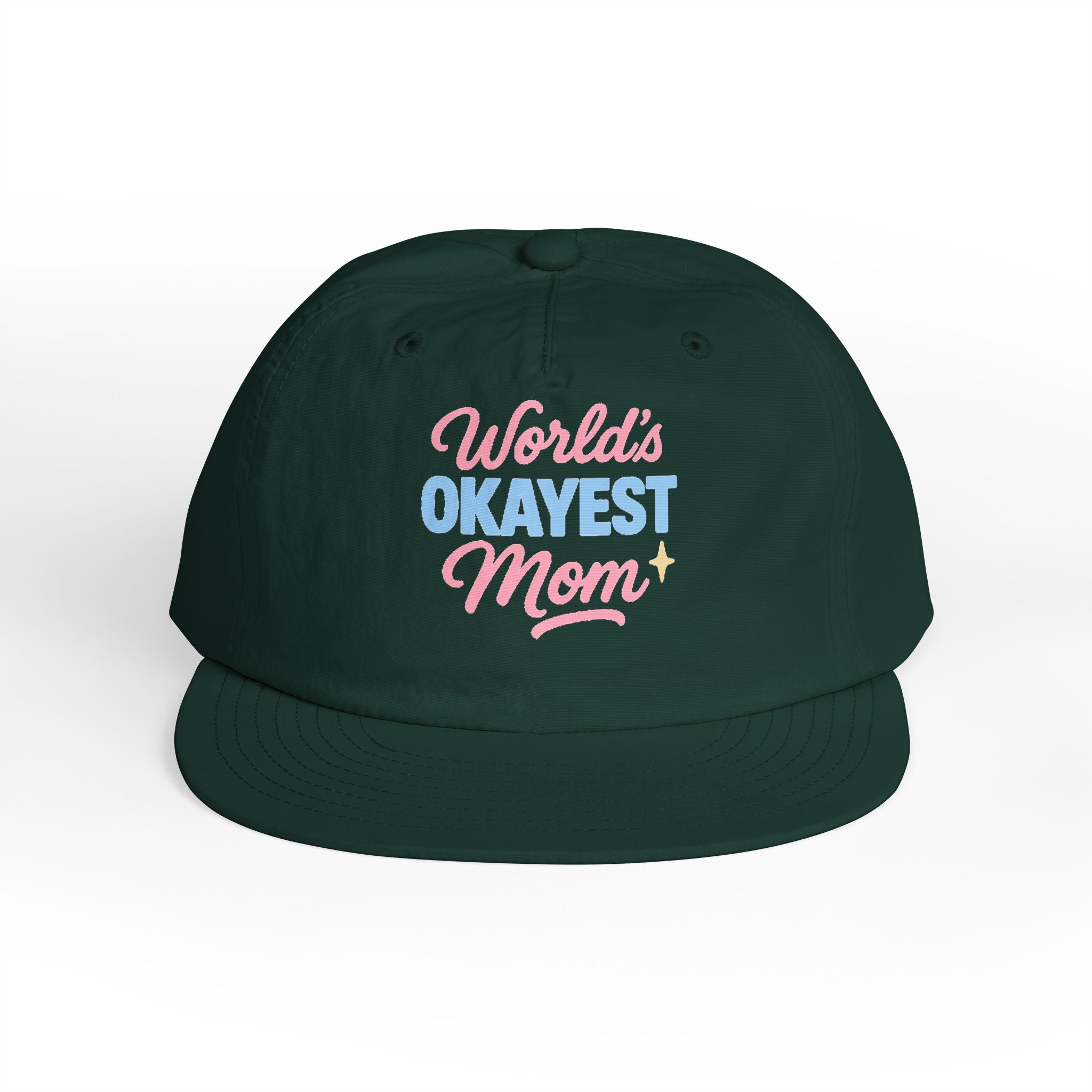 World's Okayest Mom Surf Cap, Fun Beach Hat, Trendy Mom Gift, Summer Accessory, Casual Headwear