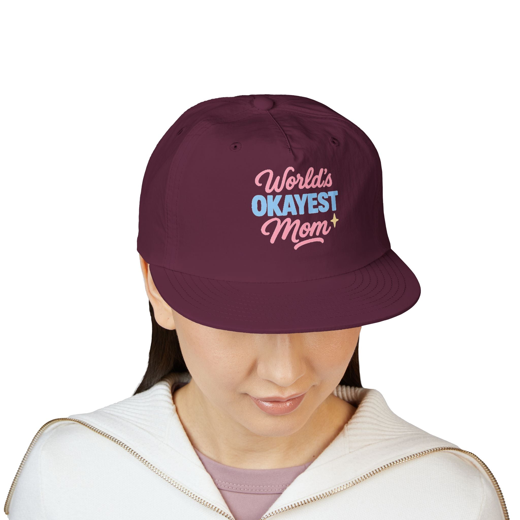 World's Okayest Mom Surf Cap, Fun Beach Hat, Trendy Mom Gift, Summer Accessory, Casual Headwear