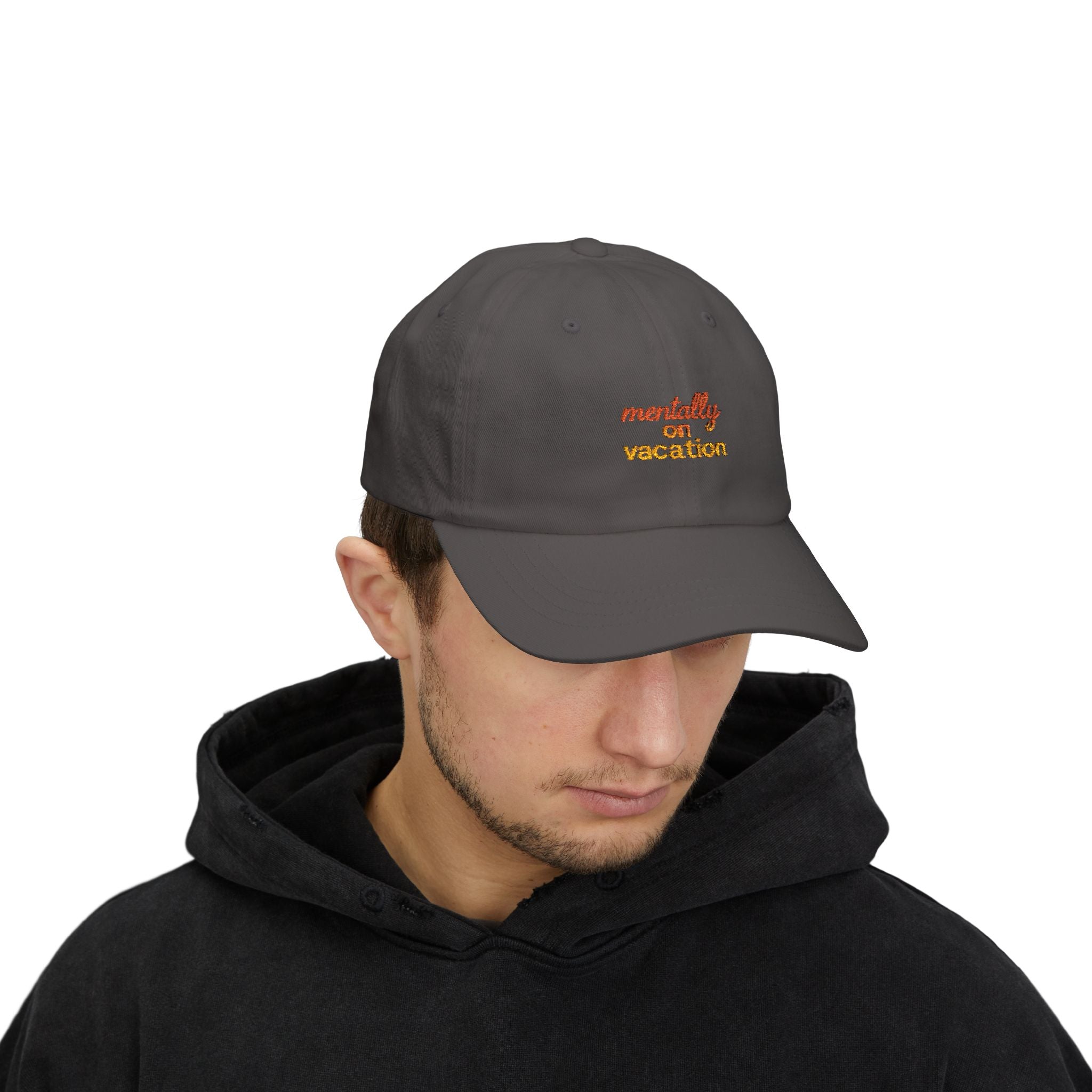 White Dad Cap with 'Mentally on Vacation'