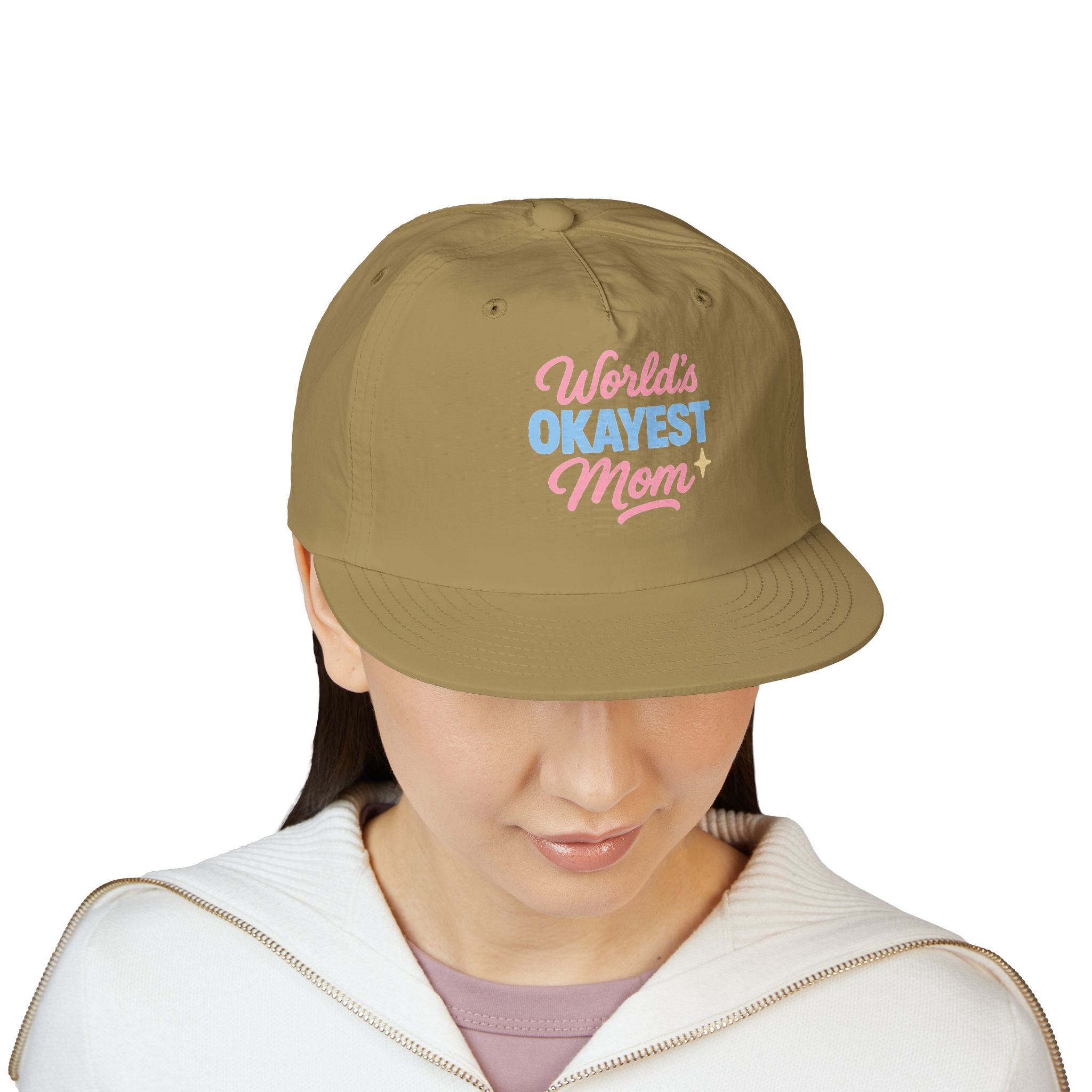 World's Okayest Mom Surf Cap, Fun Beach Hat, Trendy Mom Gift, Summer Accessory, Casual Headwear