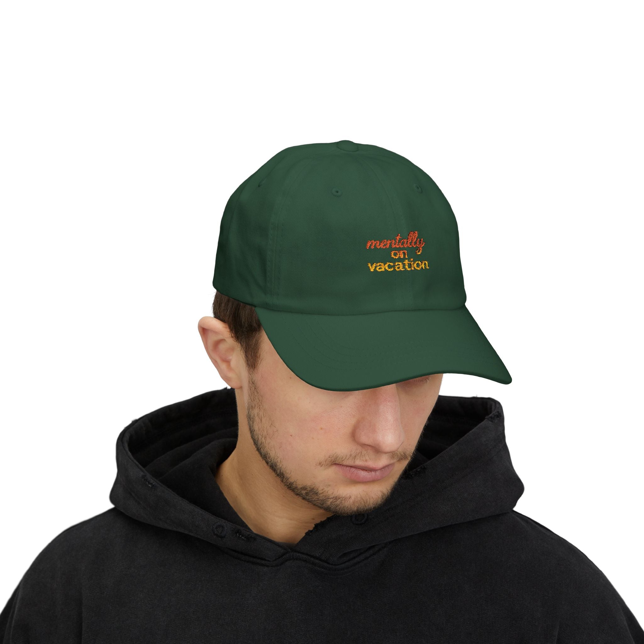 White Dad Cap with 'Mentally on Vacation'