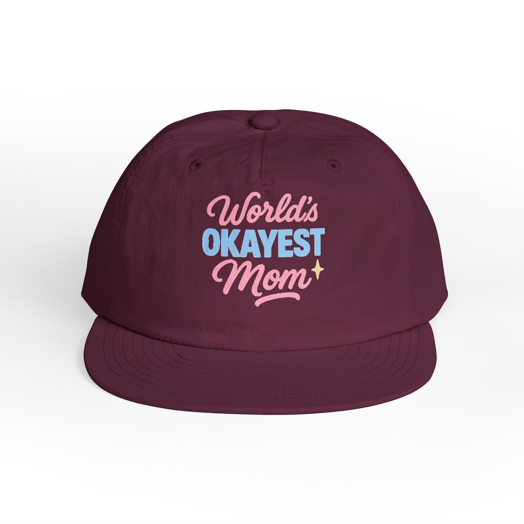 World's Okayest Mom Surf Cap, Fun Beach Hat, Trendy Mom Gift, Summer Accessory, Casual Headwear
