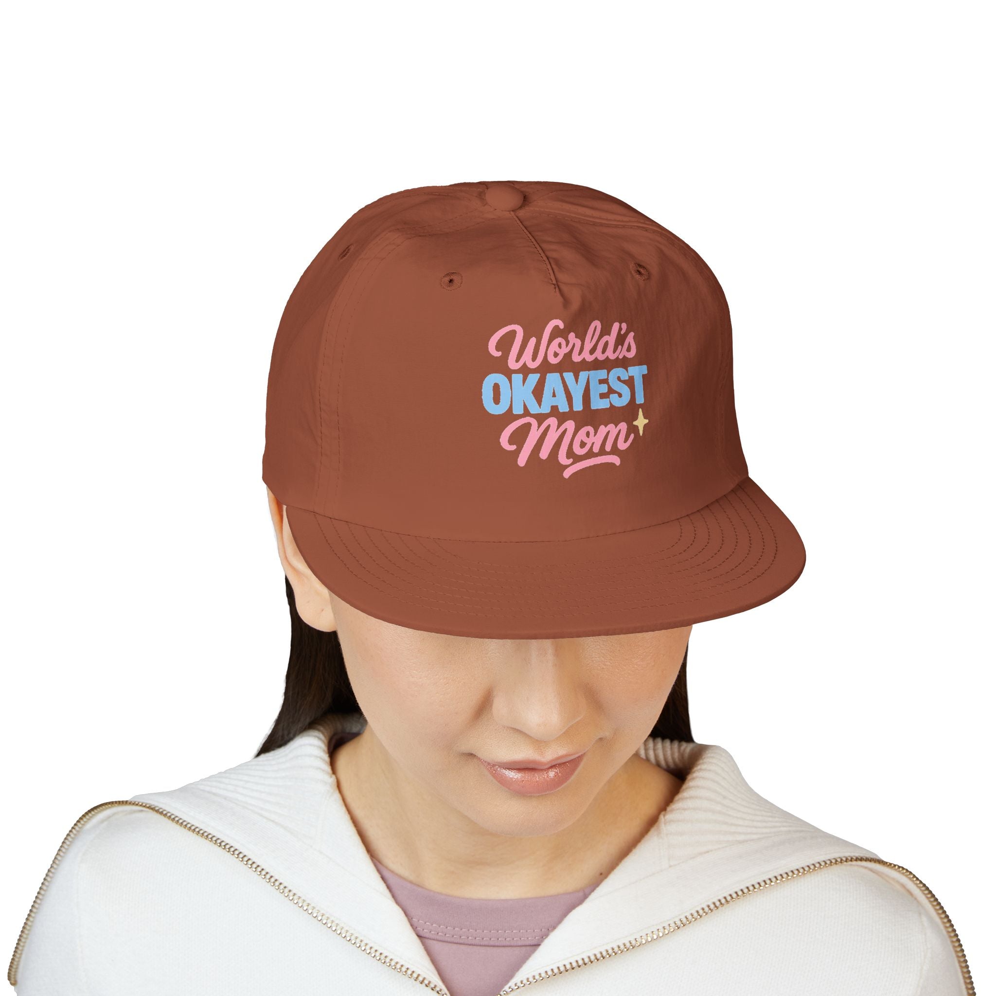World's Okayest Mom Surf Cap, Fun Beach Hat, Trendy Mom Gift, Summer Accessory, Casual Headwear