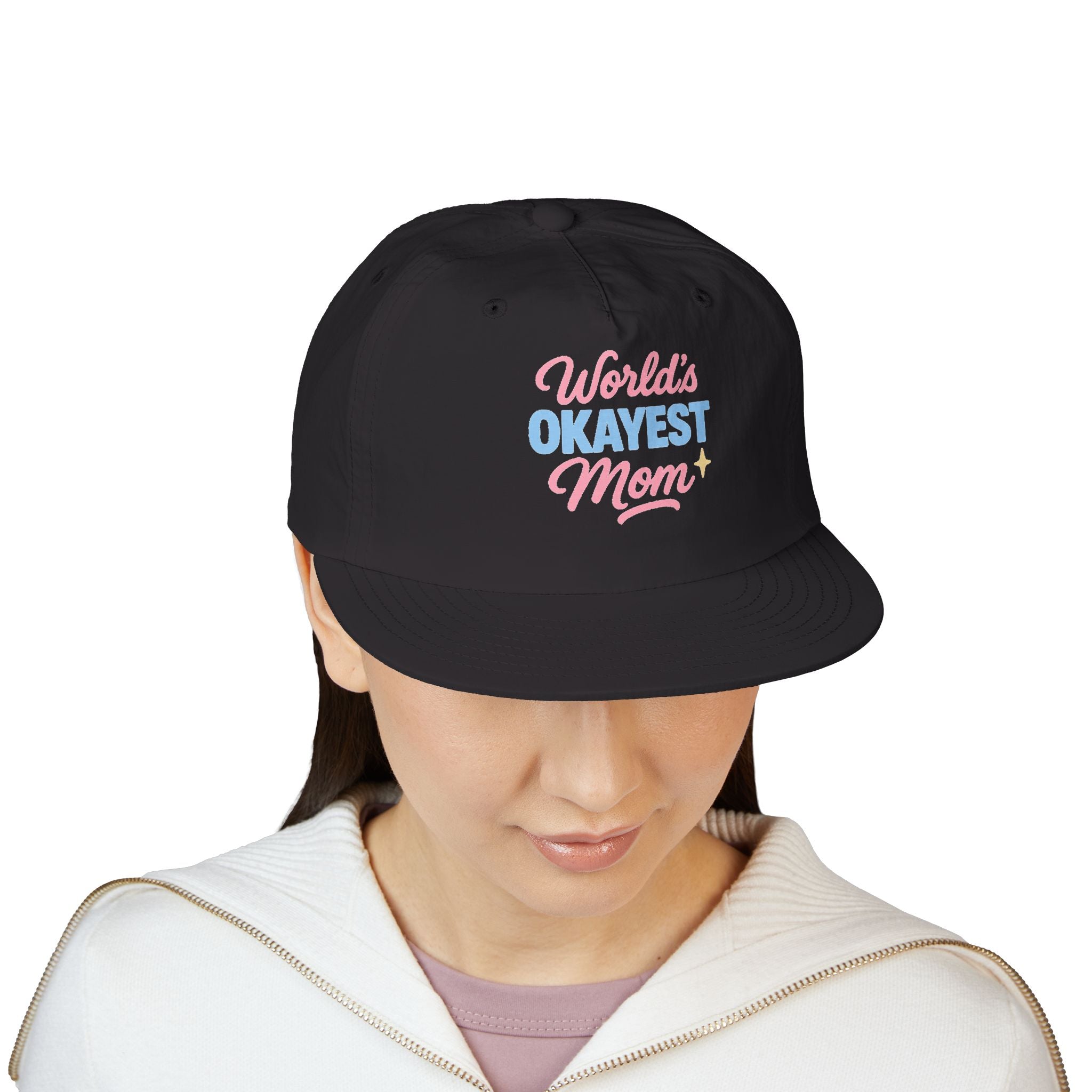 World's Okayest Mom Surf Cap, Fun Beach Hat, Trendy Mom Gift, Summer Accessory, Casual Headwear