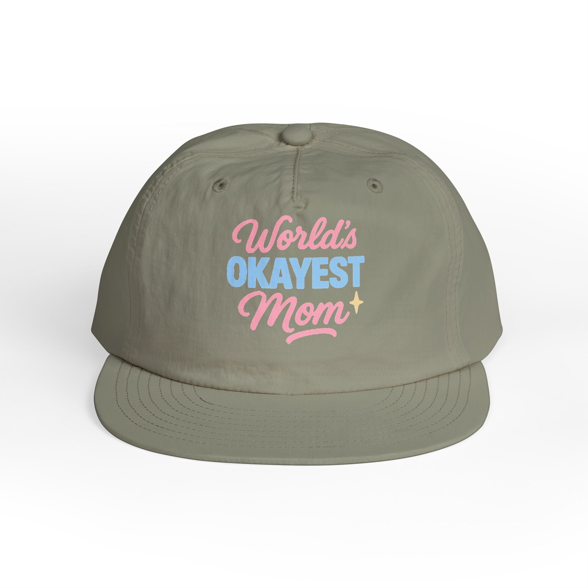 World's Okayest Mom Surf Cap, Fun Beach Hat, Trendy Mom Gift, Summer Accessory, Casual Headwear