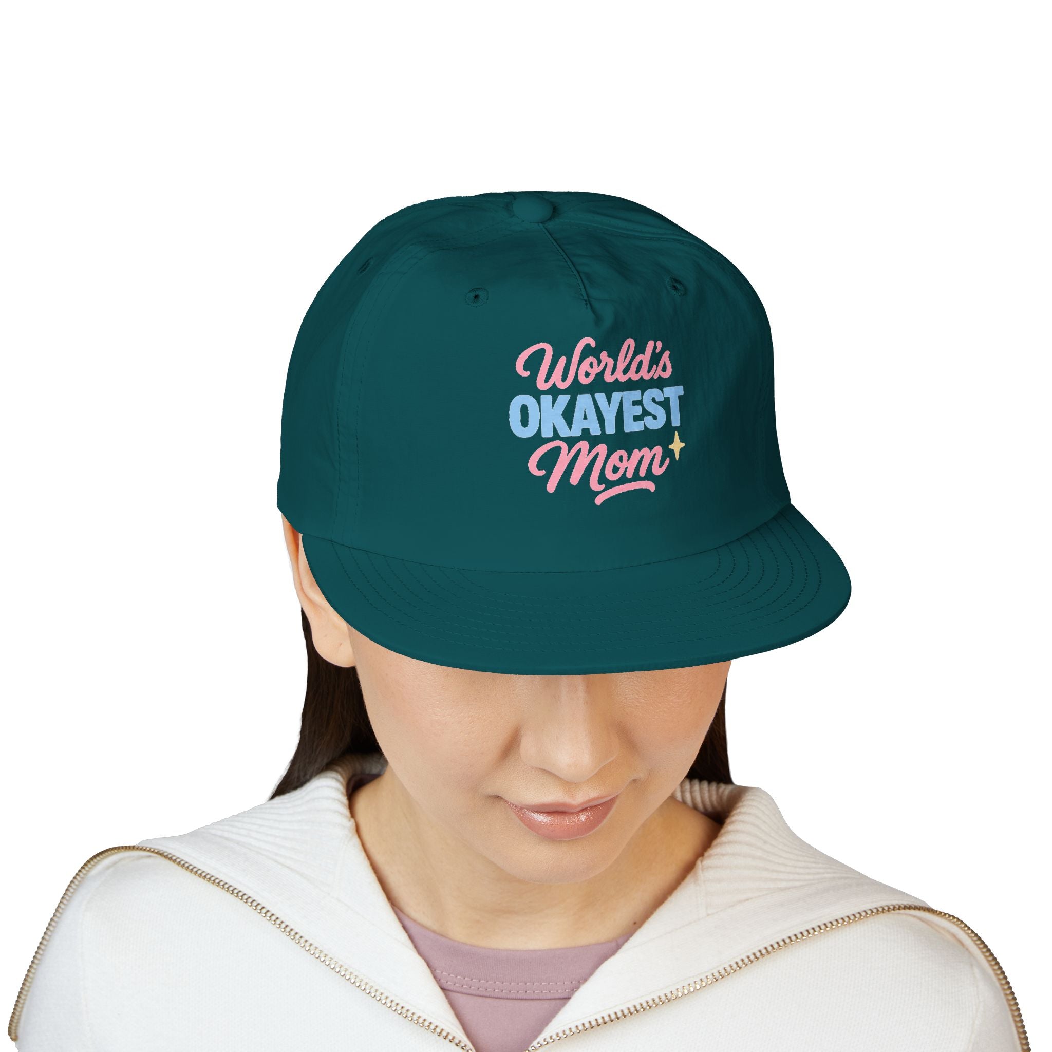 World's Okayest Mom Surf Cap, Fun Beach Hat, Trendy Mom Gift, Summer Accessory, Casual Headwear
