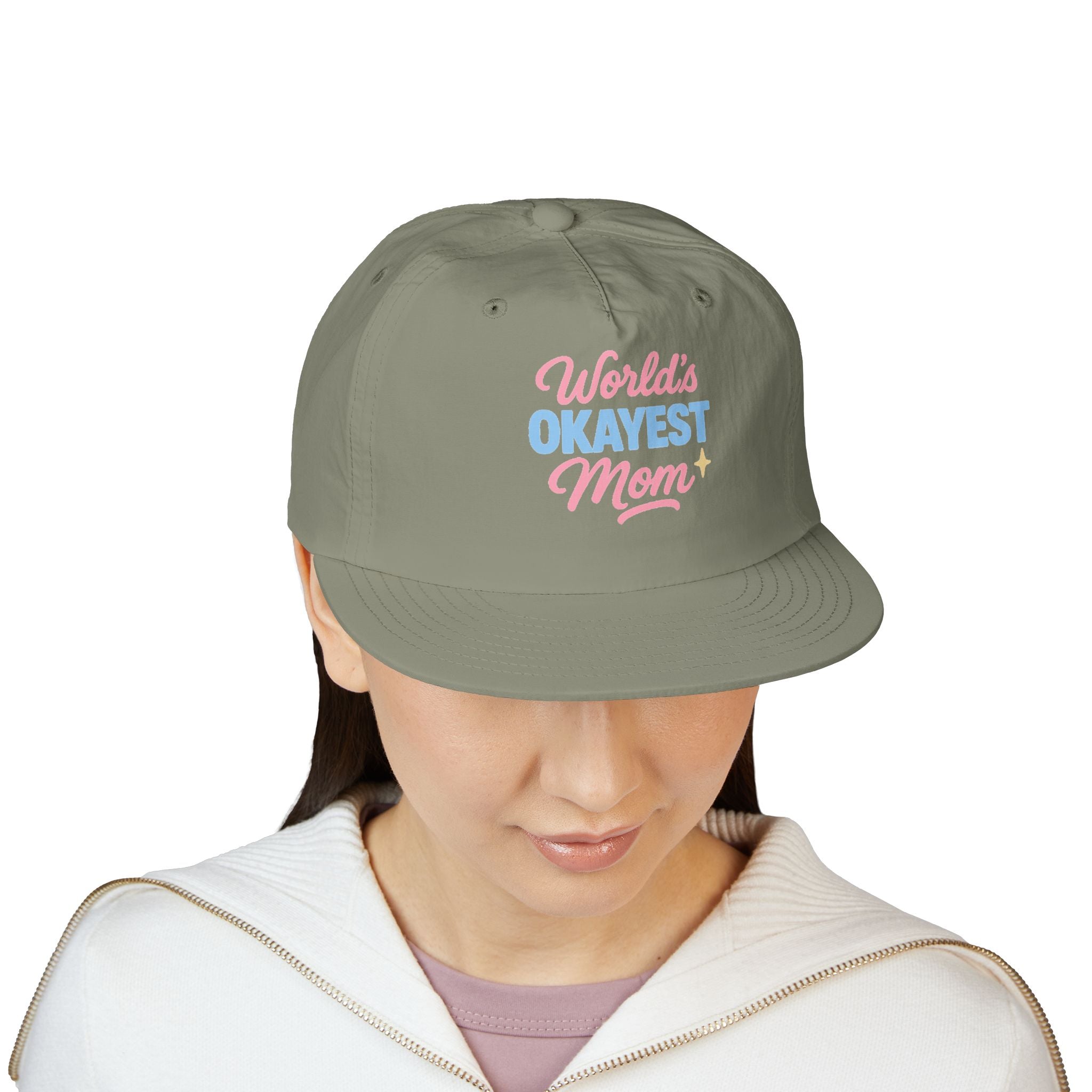 World's Okayest Mom Surf Cap, Fun Beach Hat, Trendy Mom Gift, Summer Accessory, Casual Headwear