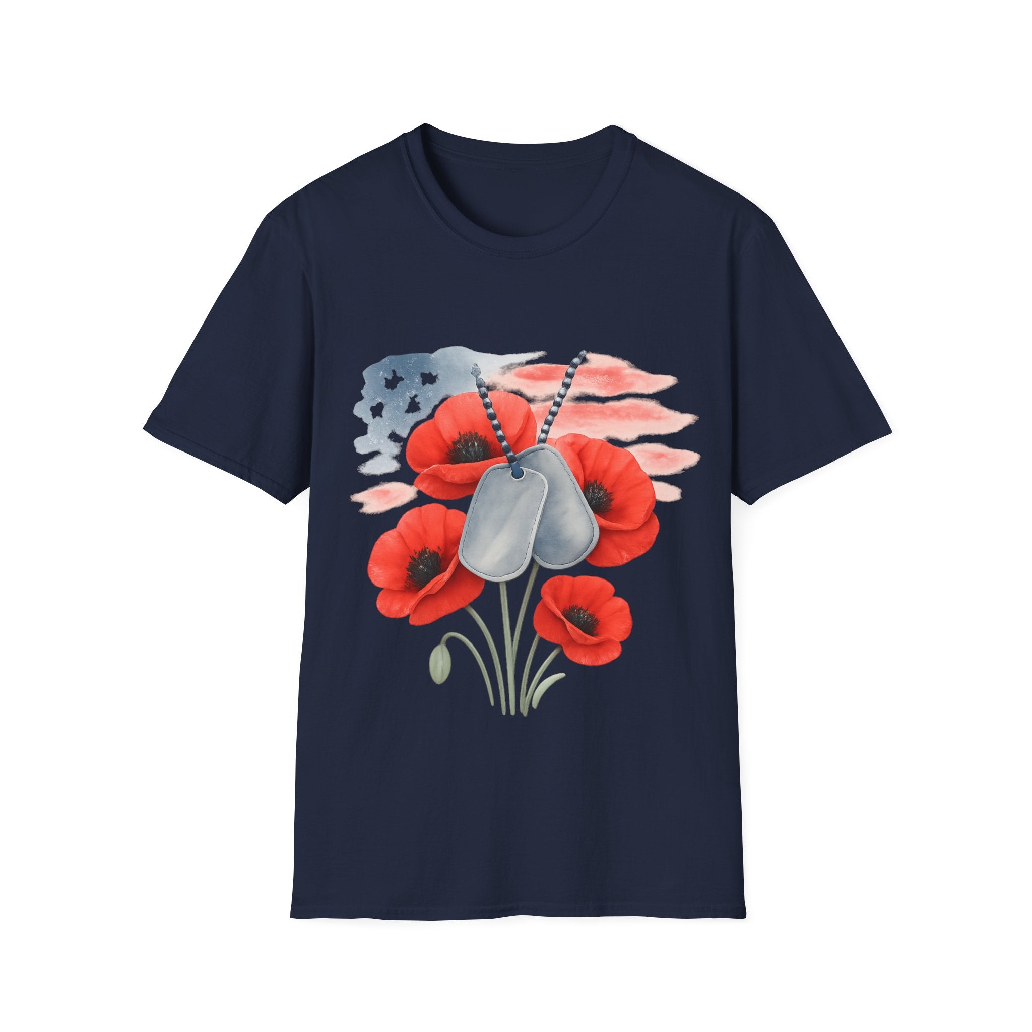 Patriotic Floral Dog Tag Unisex T-Shirt