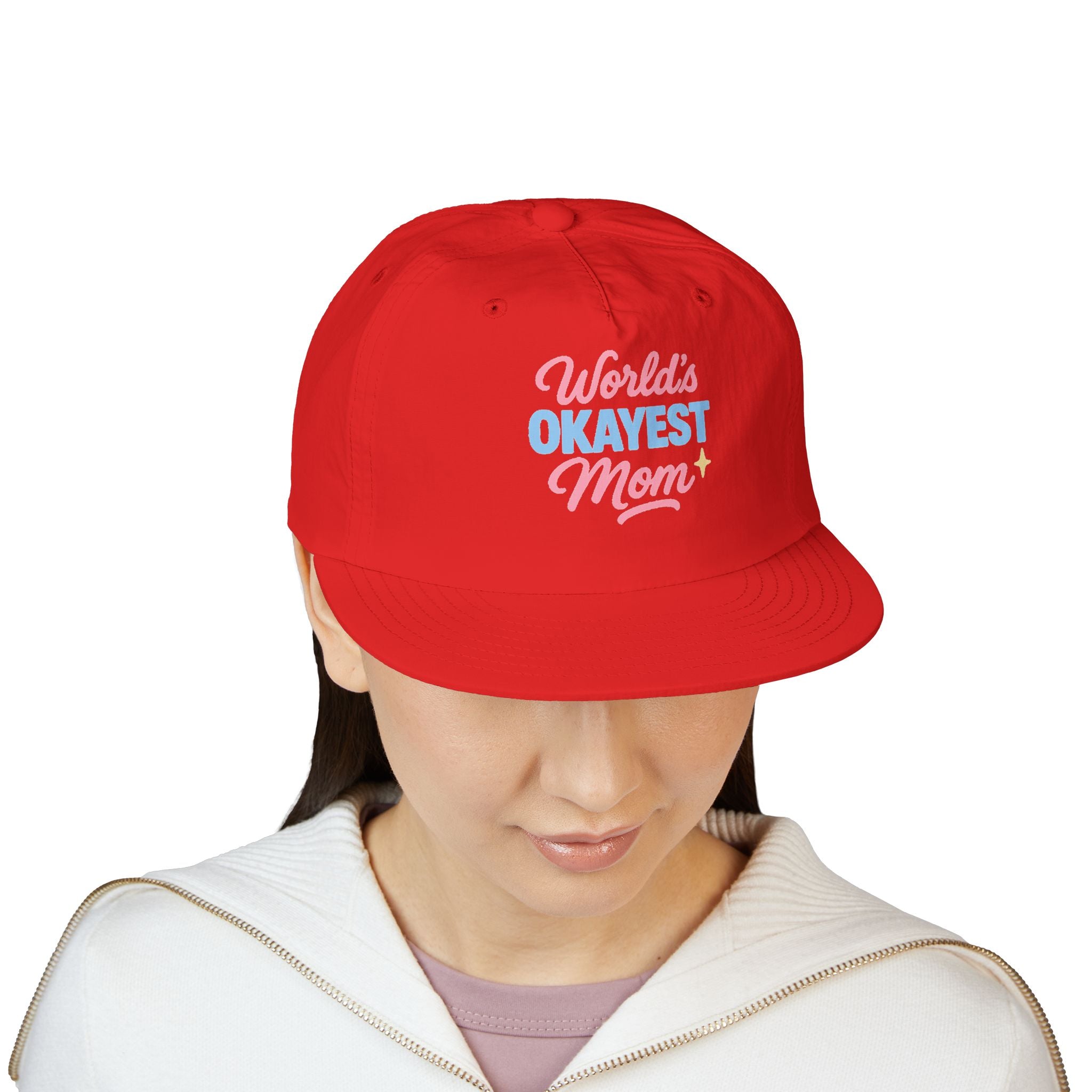 World's Okayest Mom Surf Cap, Fun Beach Hat, Trendy Mom Gift, Summer Accessory, Casual Headwear