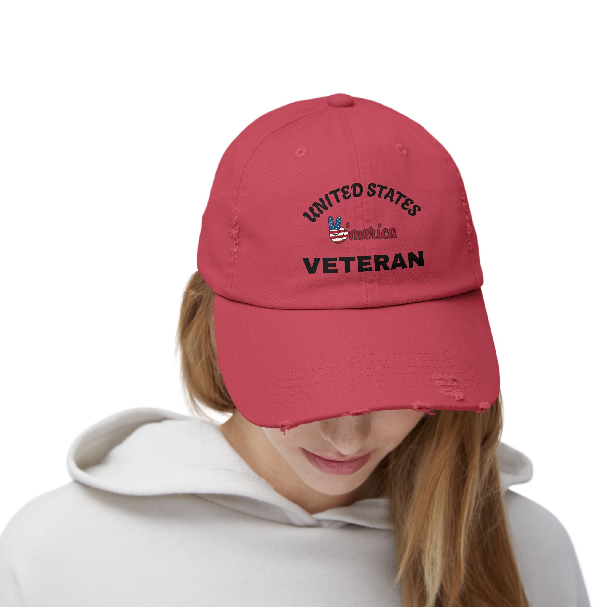 Distressed Veteran Cap - Unisex, Adjustable Baseball Hat, Gift for Veterans, Casual Everyday Wear, Patriotic Style