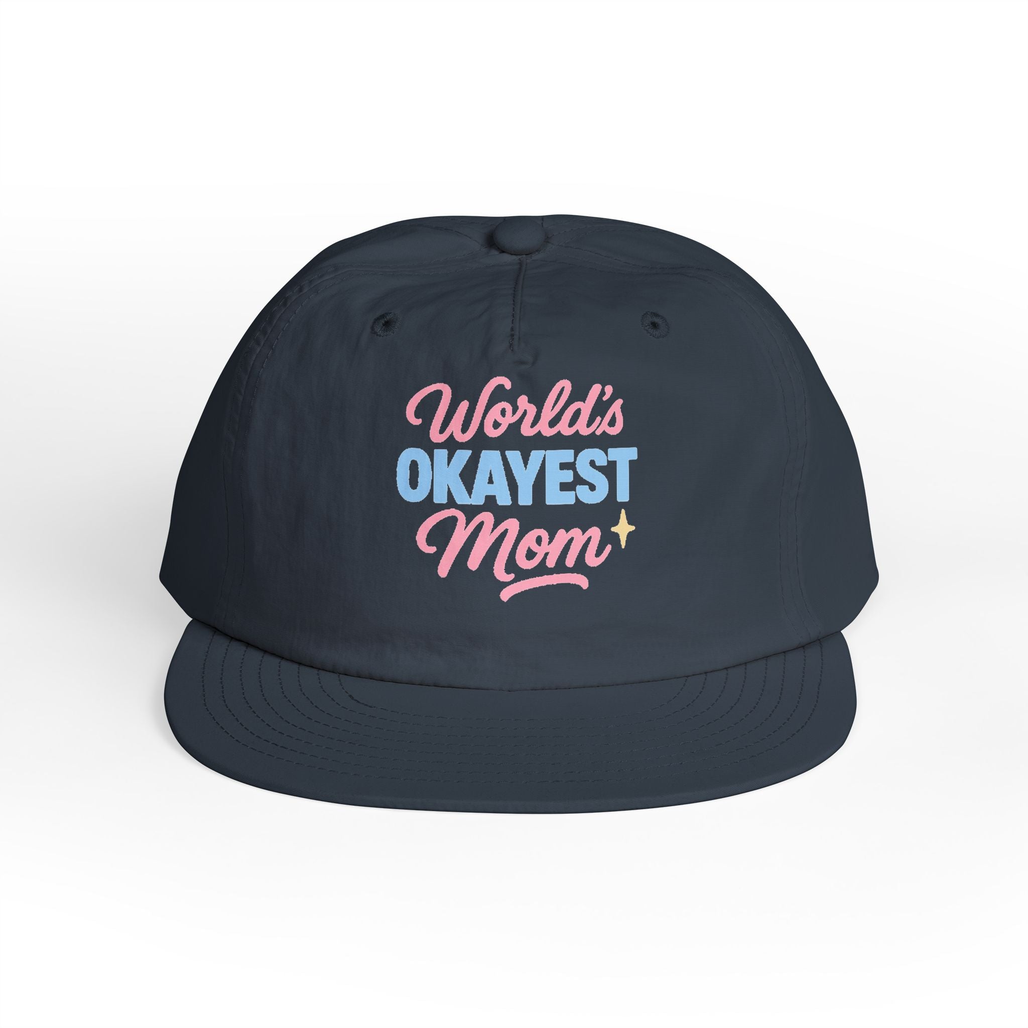 World's Okayest Mom Surf Cap, Fun Beach Hat, Trendy Mom Gift, Summer Accessory, Casual Headwear