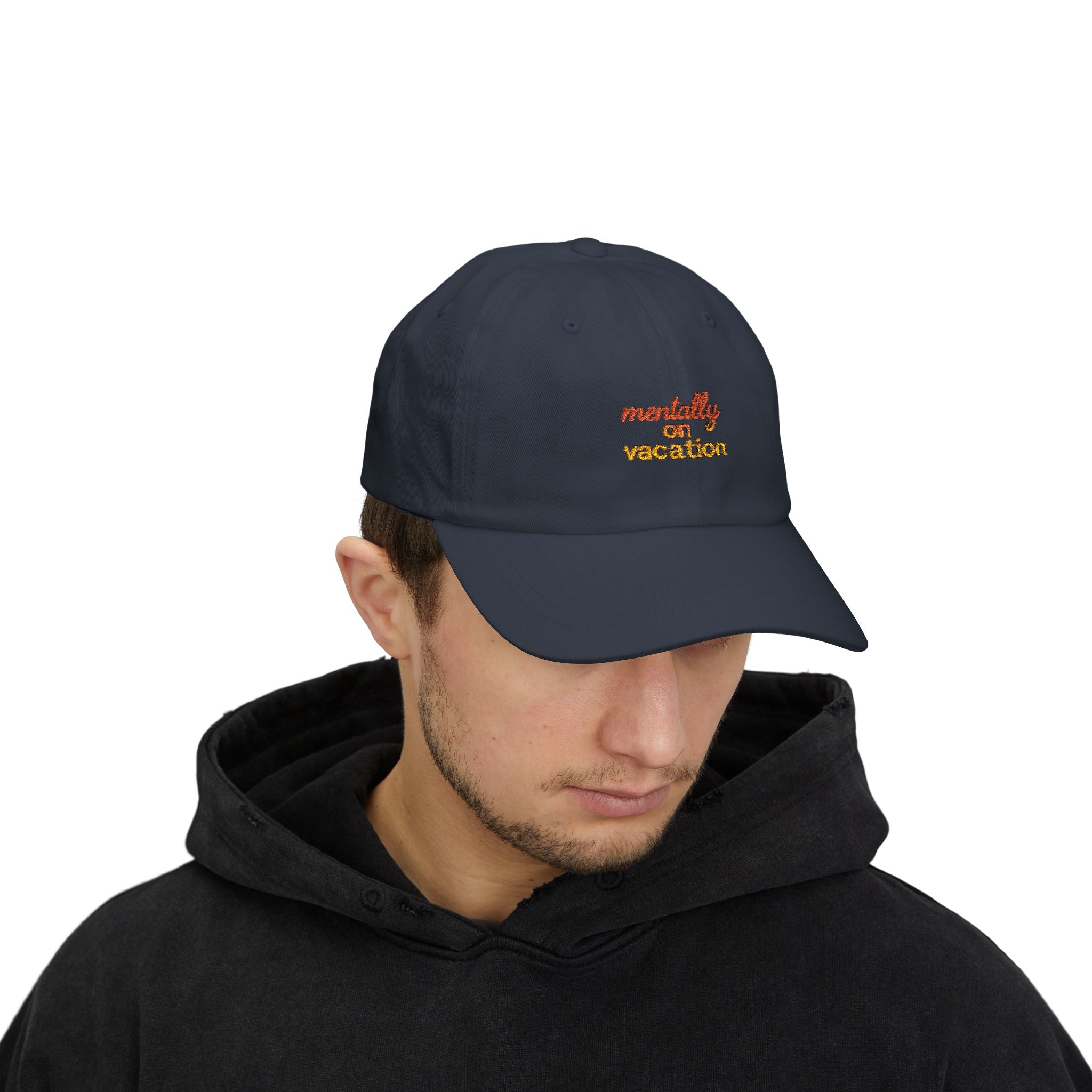 White Dad Cap with 'Mentally on Vacation'