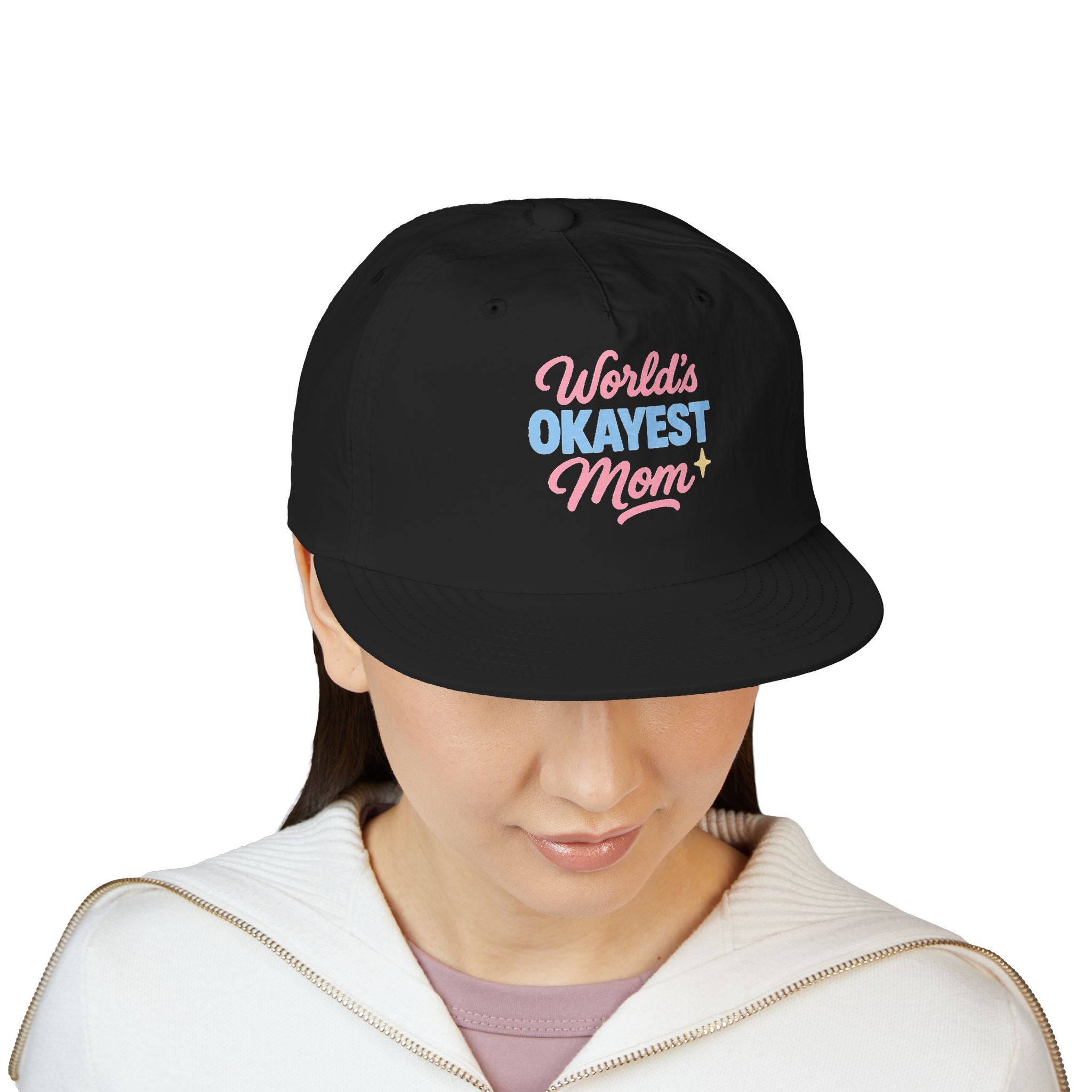 World's Okayest Mom Surf Cap, Fun Beach Hat, Trendy Mom Gift, Summer Accessory, Casual Headwear