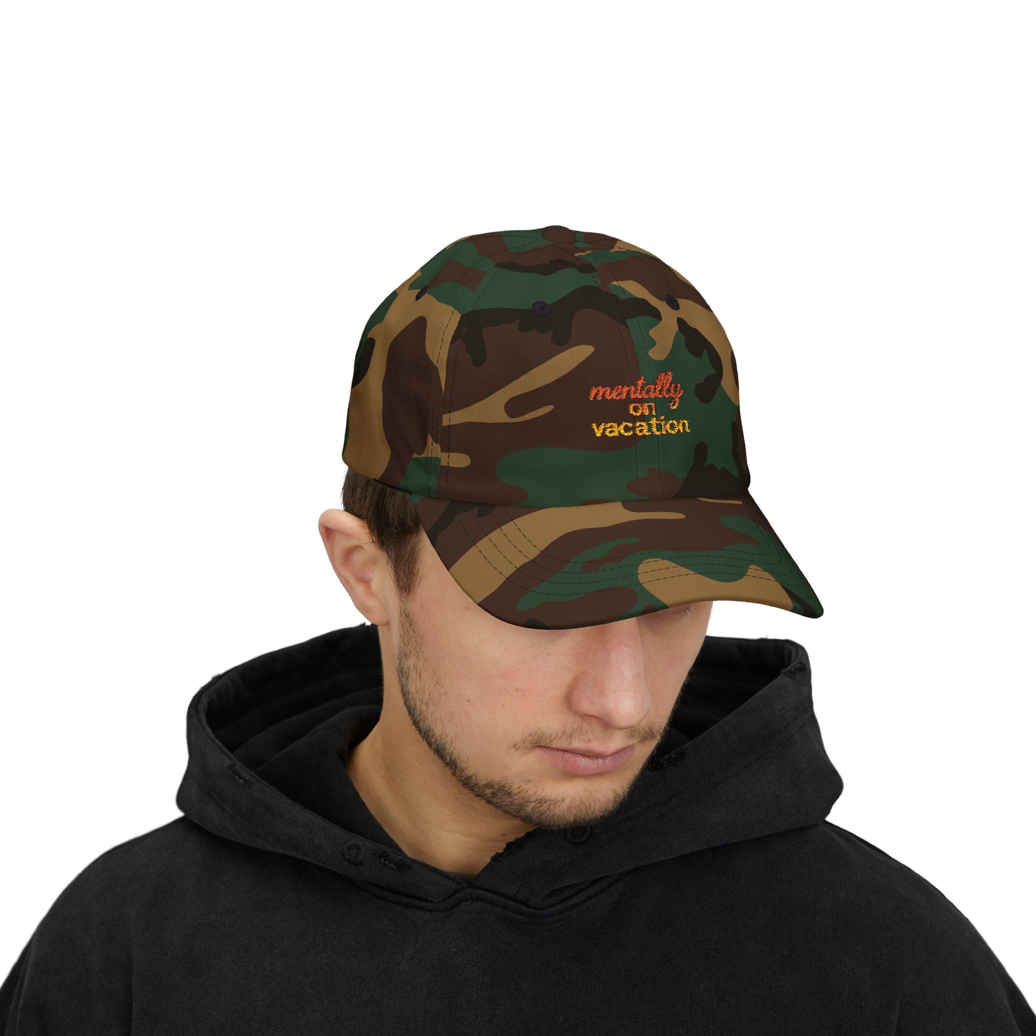 White Dad Cap with 'Mentally on Vacation'