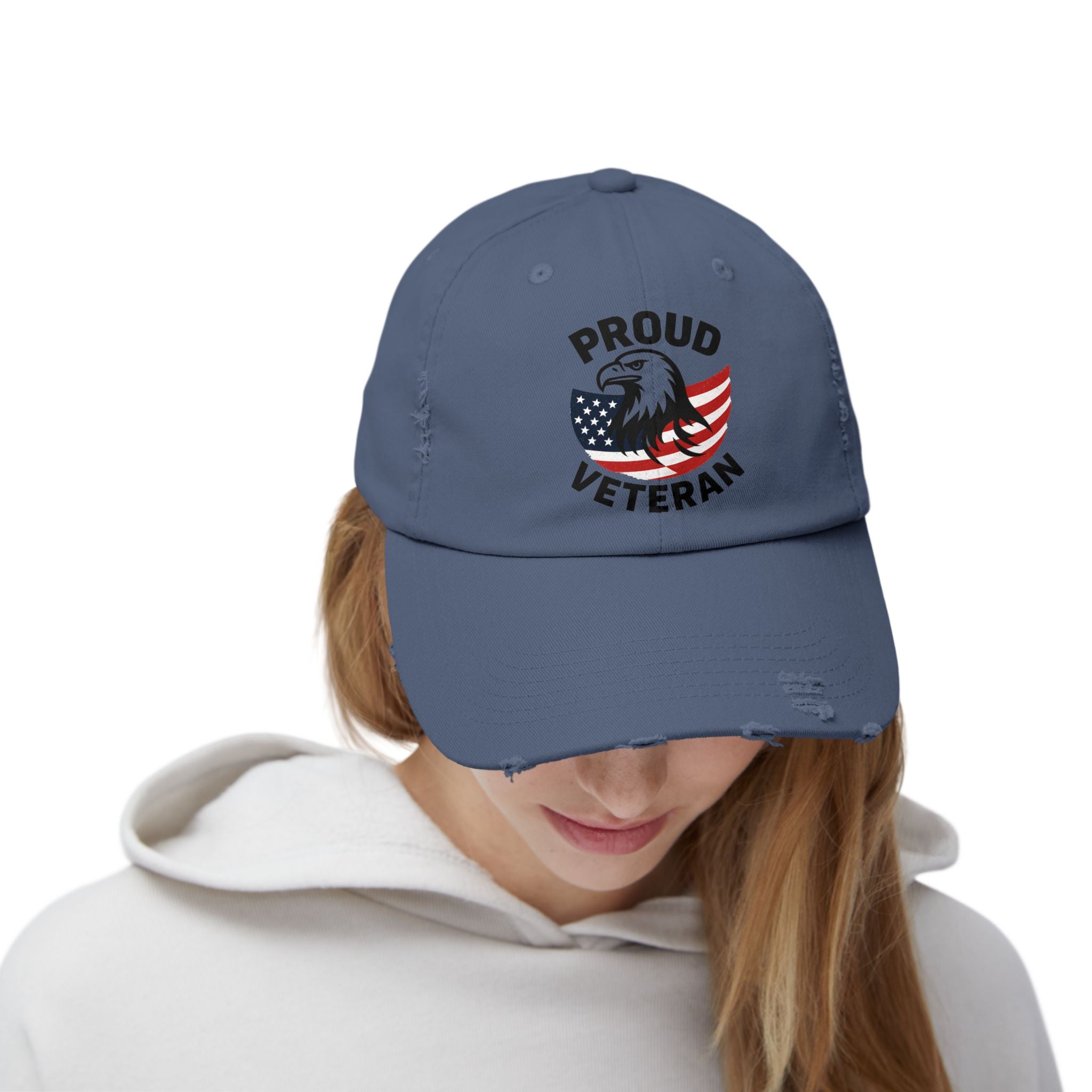 Proud Veteran Unisex Distressed Cap, Patriotic Hat for Veterans, Casual Adjustable Cap, Gifts for Military Families, Distressed Baseball Cap