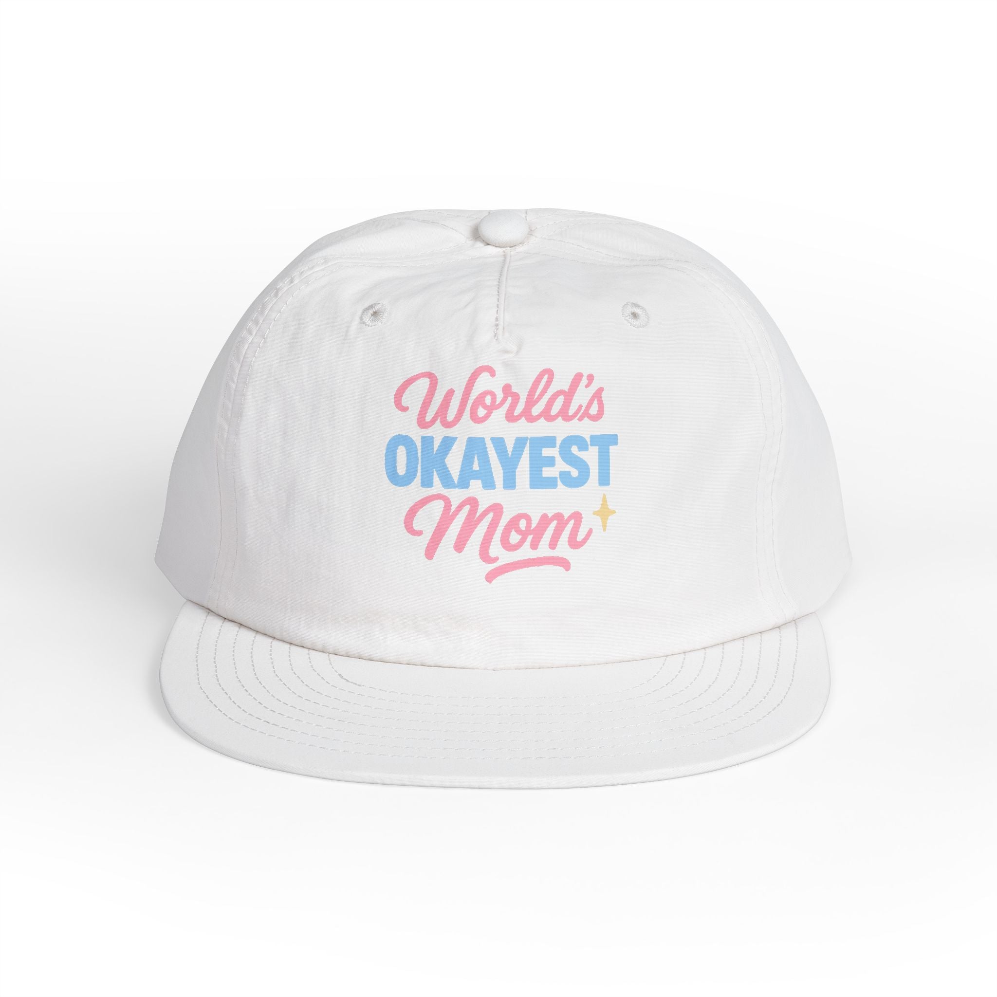 World's Okayest Mom Surf Cap, Fun Beach Hat, Trendy Mom Gift, Summer Accessory, Casual Headwear