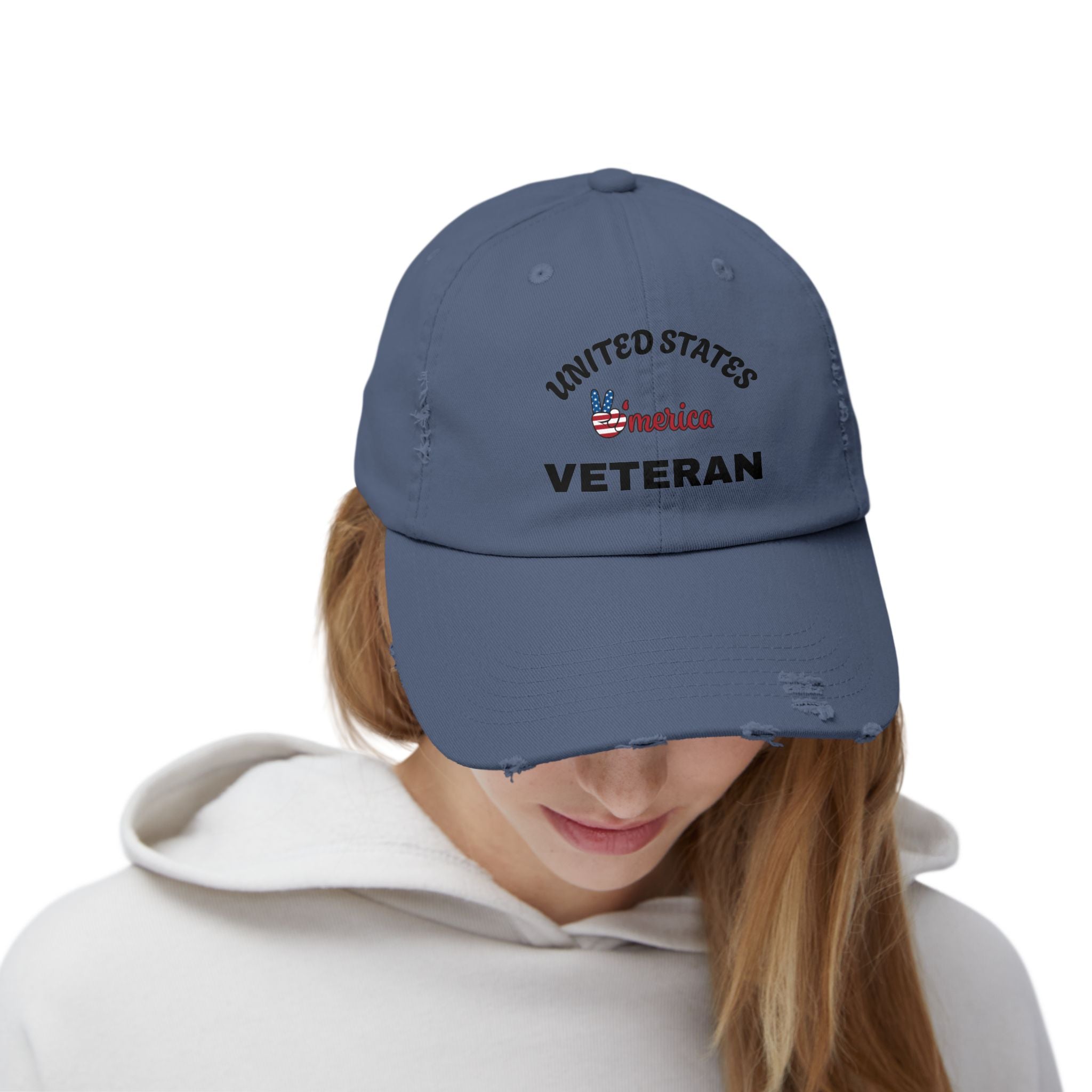 Distressed Veteran Cap - Unisex, Adjustable Baseball Hat, Gift for Veterans, Casual Everyday Wear, Patriotic Style
