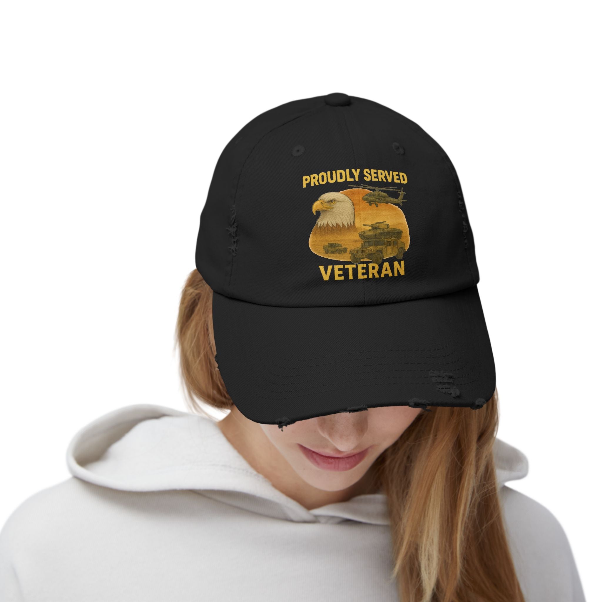 Unisex Distressed Cap for Veterans, Proudly Served