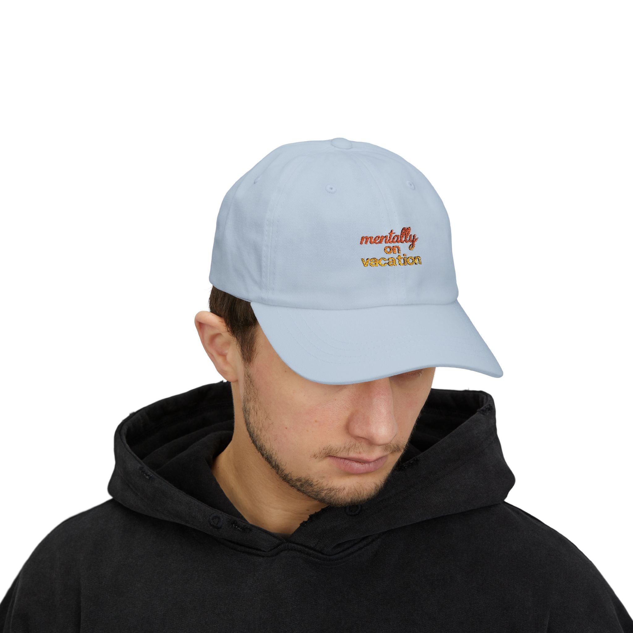 White Dad Cap with 'Mentally on Vacation'
