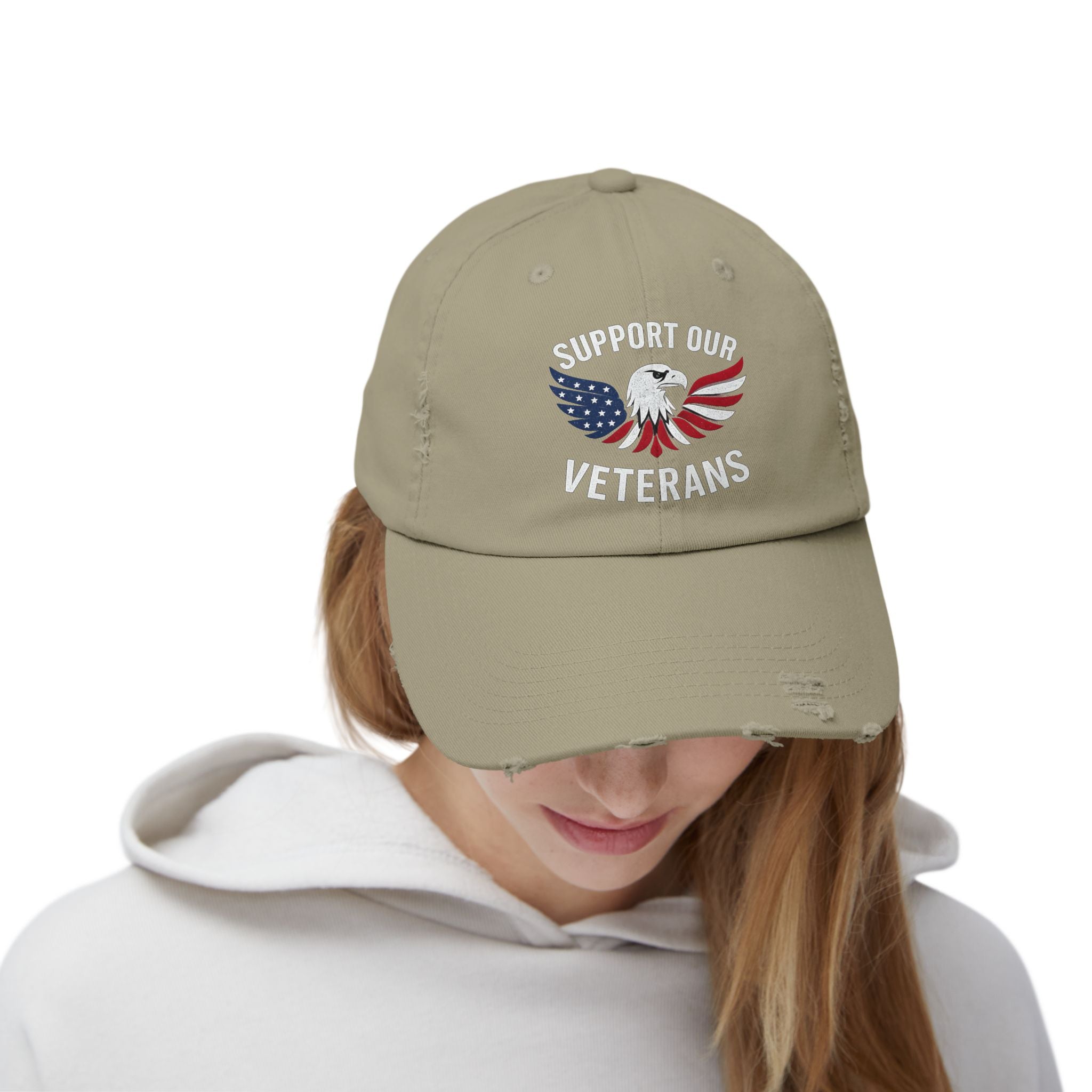Unisex veteran dad cap supports our veterans with eagle