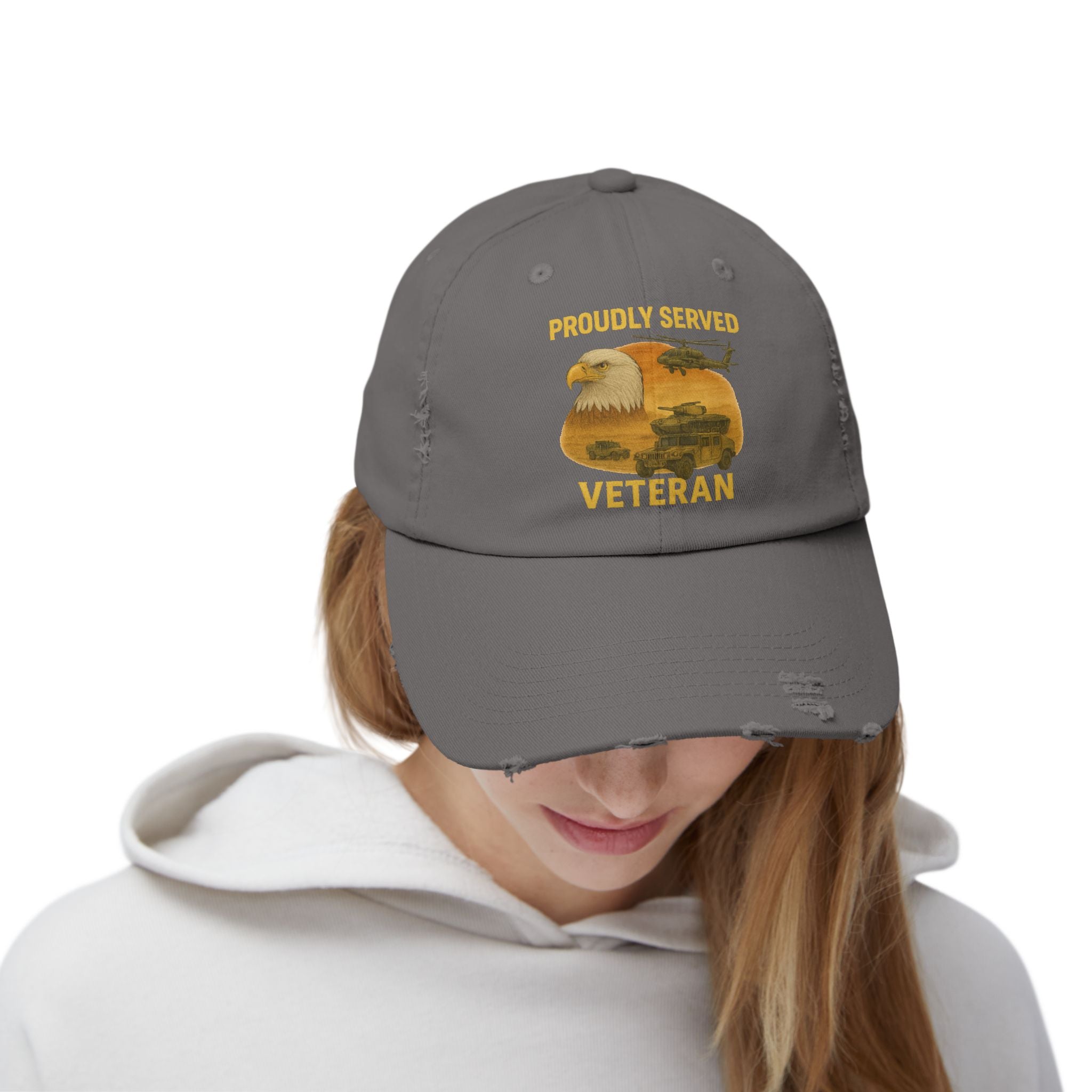 Unisex Distressed Cap for Veterans, Proudly Served