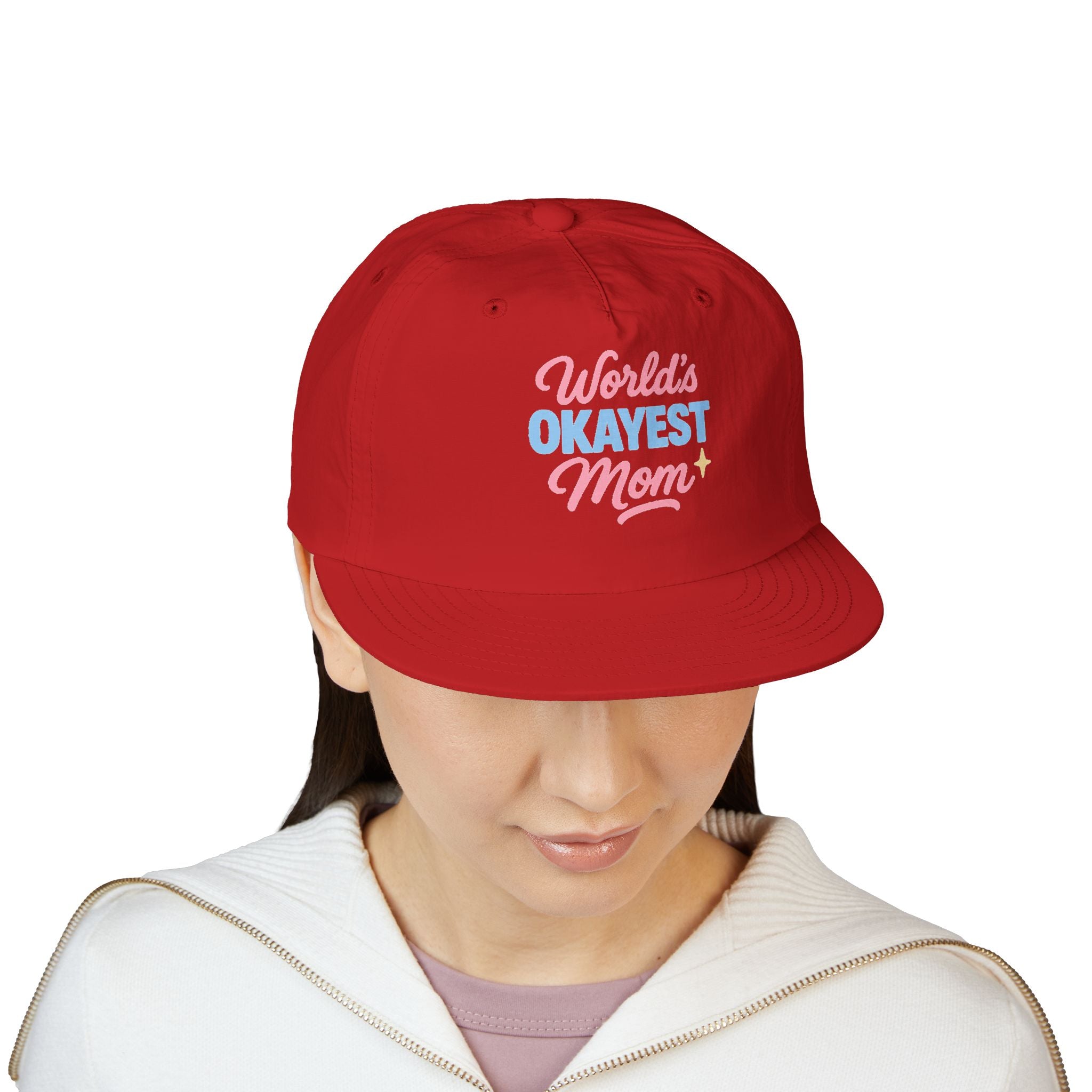 World's Okayest Mom Surf Cap, Fun Beach Hat, Trendy Mom Gift, Summer Accessory, Casual Headwear