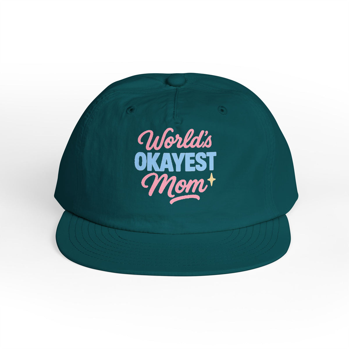 World's Okayest Mom Surf Cap, Fun Beach Hat, Trendy Mom Gift, Summer Accessory, Casual Headwear