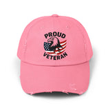 Proud Veteran Unisex Distressed Cap, Patriotic Hat for Veterans, Casual Adjustable Cap, Gifts for Military Families, Distressed Baseball Cap