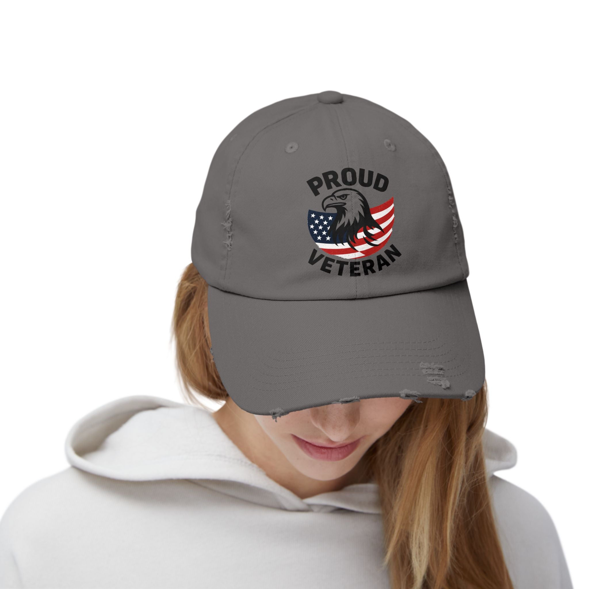 Proud Veteran Unisex Distressed Cap, Patriotic Hat for Veterans, Casual Adjustable Cap, Gifts for Military Families, Distressed Baseball Cap