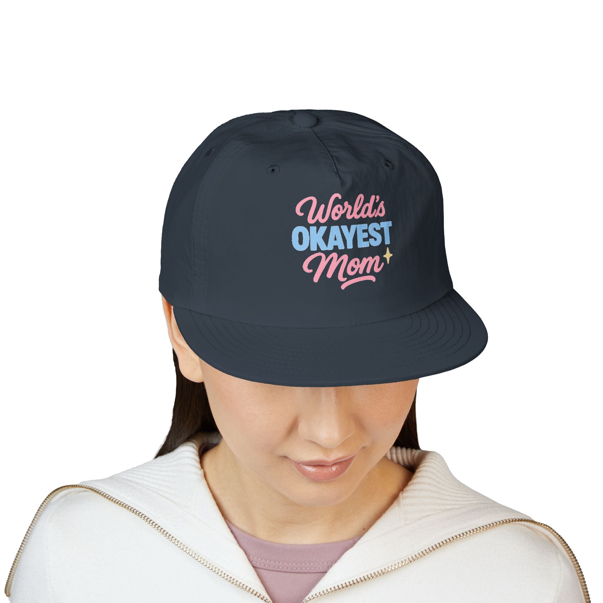 World's Okayest Mom Surf Cap, Fun Beach Hat, Trendy Mom Gift, Summer Accessory, Casual Headwear