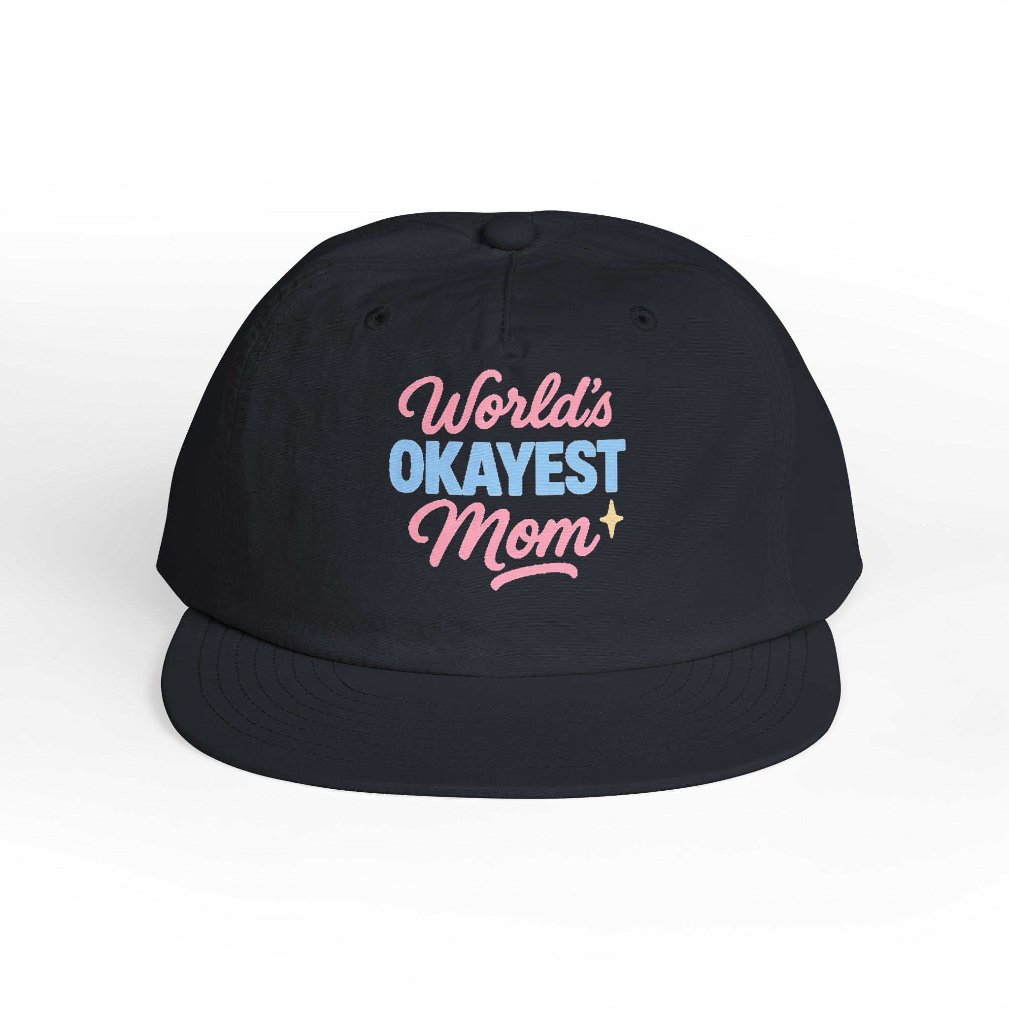 World's Okayest Mom Surf Cap, Fun Beach Hat, Trendy Mom Gift, Summer Accessory, Casual Headwear