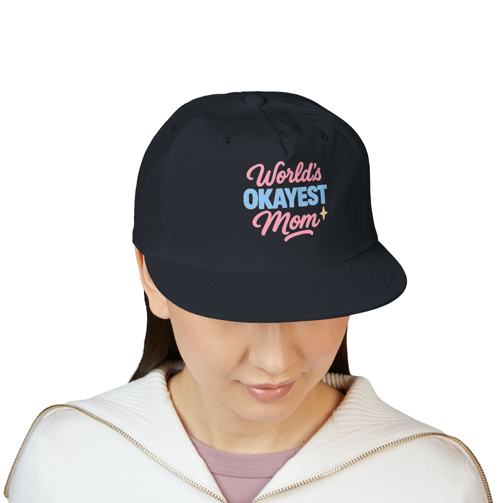 World's Okayest Mom Surf Cap, Fun Beach Hat, Trendy Mom Gift, Summer Accessory, Casual Headwear
