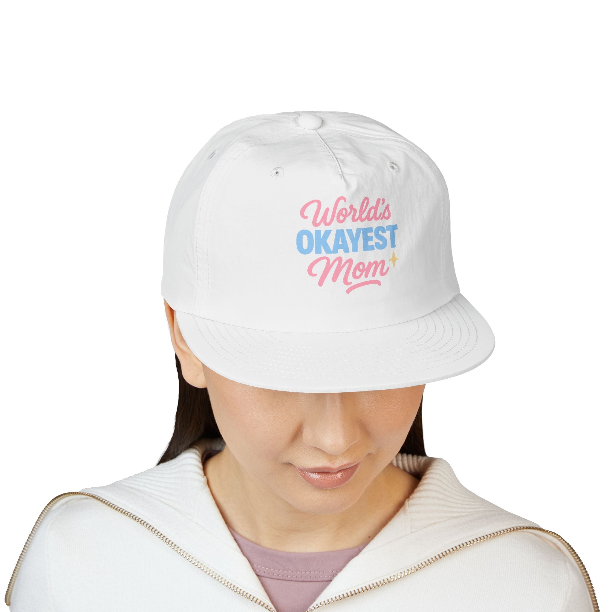 World's Okayest Mom Surf Cap, Fun Beach Hat, Trendy Mom Gift, Summer Accessory, Casual Headwear