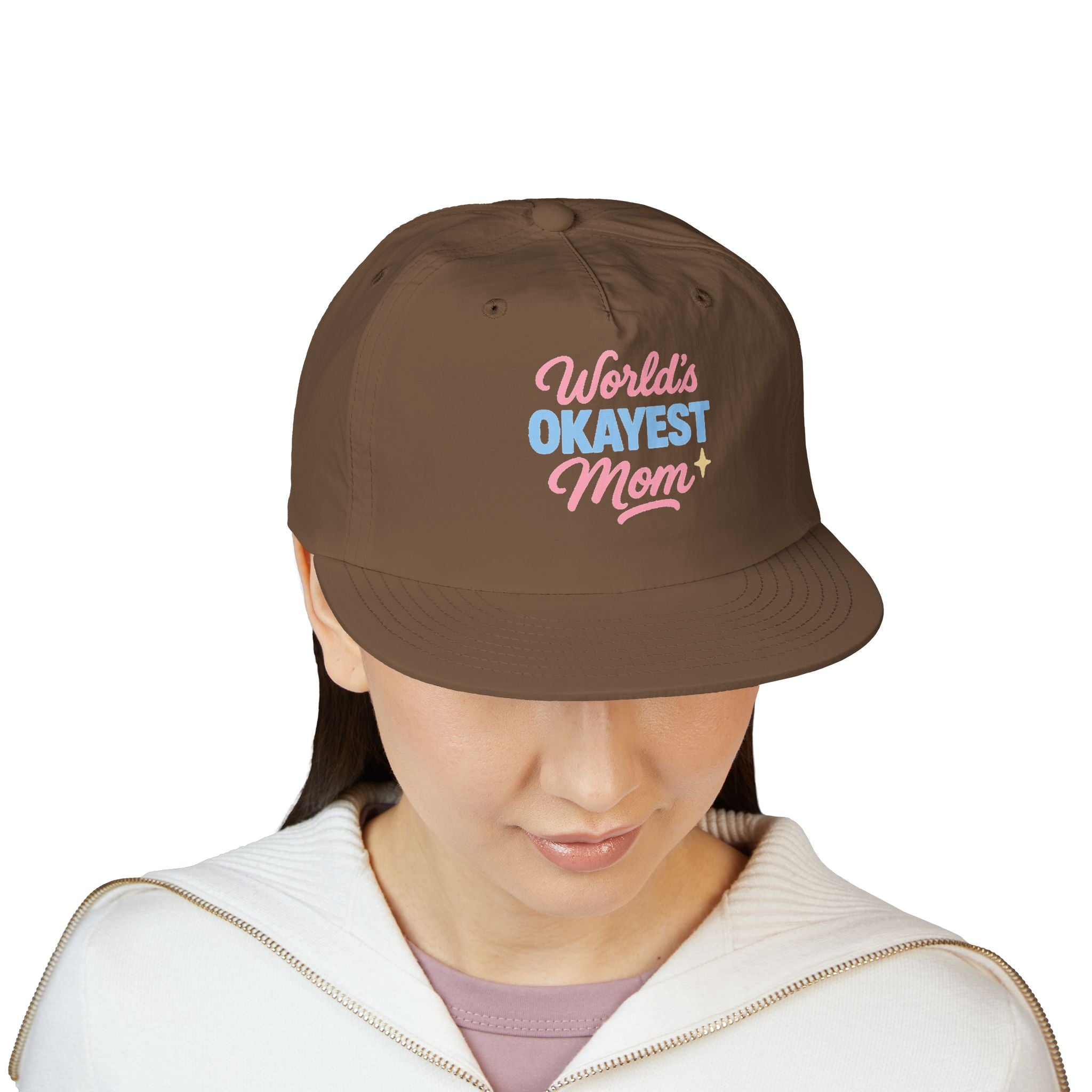 World's Okayest Mom Surf Cap, Fun Beach Hat, Trendy Mom Gift, Summer Accessory, Casual Headwear